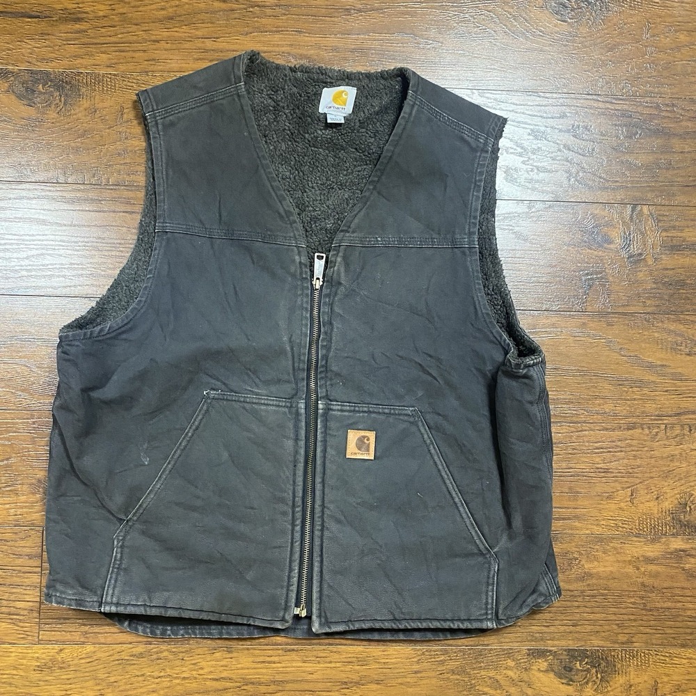 Carhartt V26 BLK Sandstone Sherpa Lined Duck Vest Mens Large Black Workwear